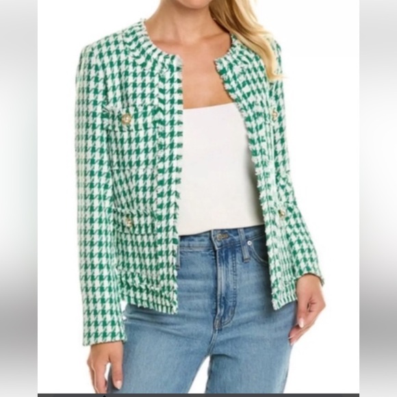 Nanette Lepore Jackets & Blazers - Nanette Lepore Green Houndstooth Jacket EUC Medium